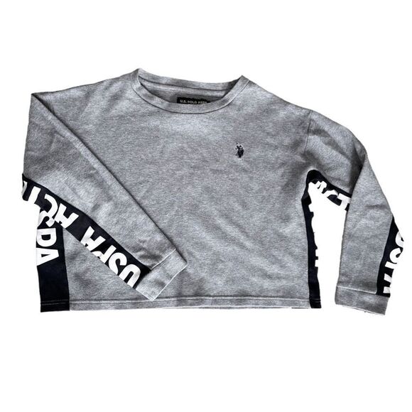 U.S. Polo Assn. Women’s Gray Active Cropped Long Sleeve Sweatshirt Size Small - Picture 4 of 8